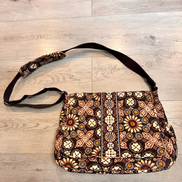 Vera Bradley Messenger Crossbody Bag Quilted Floral Brown Canyon Diaper Purse - Picture 1 of 13